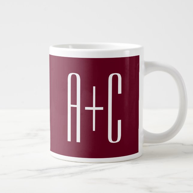 Simple Couples Initials | White & Burgundy Large Coffee Mug (Right)