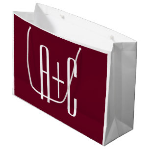 Simple Couples Initials   White & Burgundy Large Gift Bag