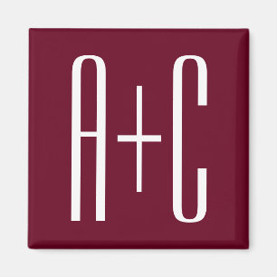 Simple Couples Initials White & Burgundy Magnet
