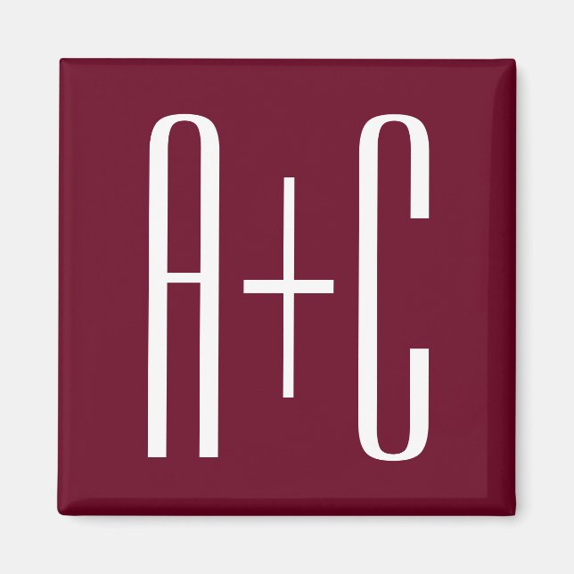 Simple Couples Initials | White & Burgundy Magnet (Front)