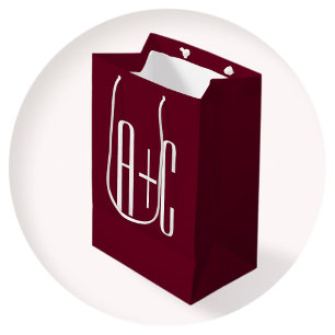 Simple Couples Initials   White & Burgundy Medium Gift Bag