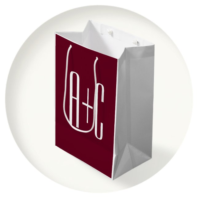 Simple Couples Initials | White & Burgundy Medium Gift Bag (Creator Uploaded)