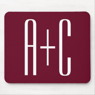 Simple Couples Initials White & Burgundy Mouse Mat