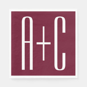 Simple Couples Initials   White & Burgundy Napkin