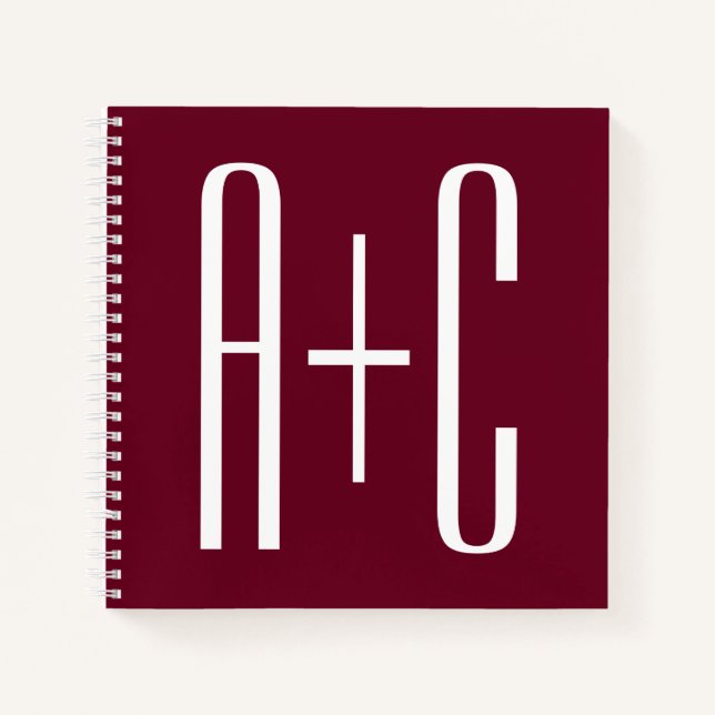 Simple Couples Initials | White & Burgundy Notebook (Front)