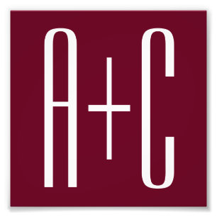 Simple Couples Initials   White & Burgundy Photo Print