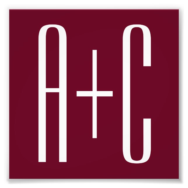 Simple Couples Initials | White & Burgundy Photo Print (Front)