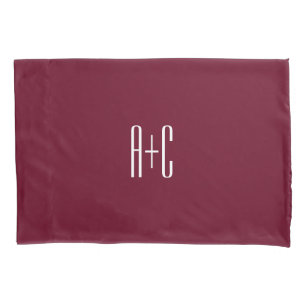 Simple Couples Initials   White & Burgundy Pillowcase