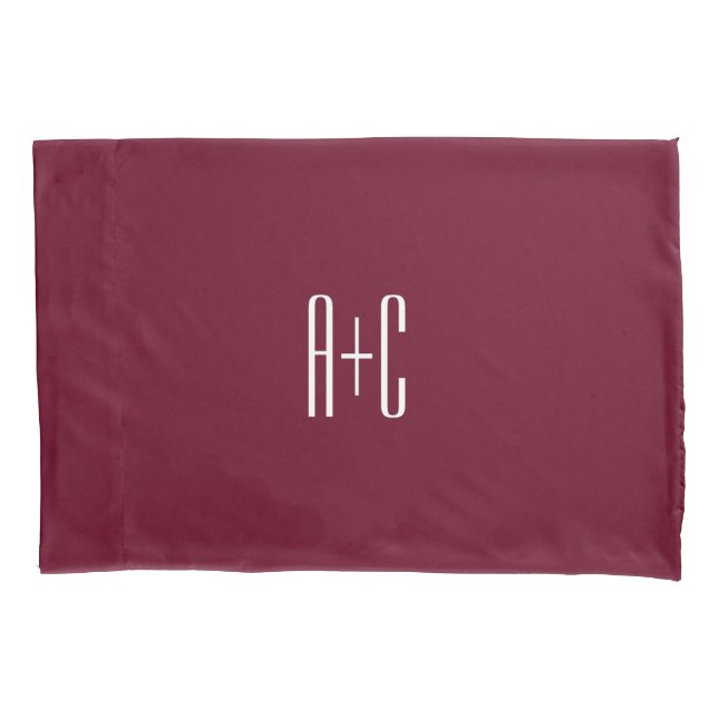 Simple Couples Initials | White & Burgundy Pillowcase (Front)