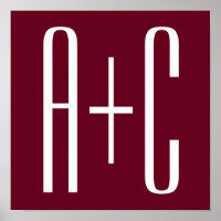 Simple Couples Initials | White & Burgundy