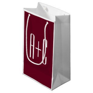 Simple Couples Initials   White & Burgundy Small Gift Bag