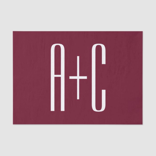 Simple Couples Initials | White & Burgundy Tissue Paper (Front)