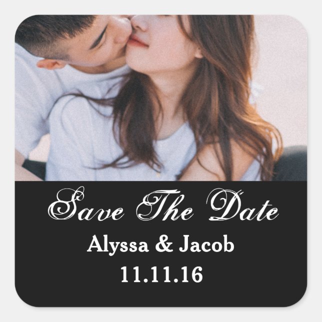Simple Couples Photo Save the Date Wedding Square  Square Sticker (Front)
