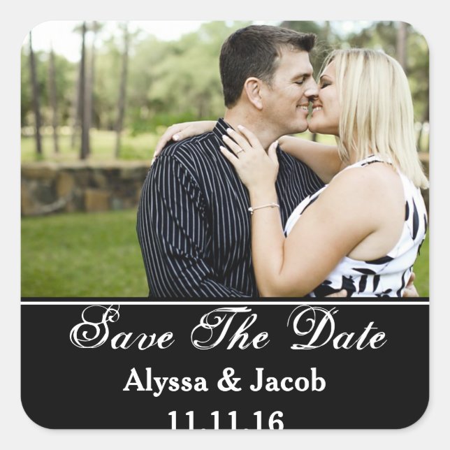 Simple Couples Photo Save the Date Wedding Square Sticker (Front)
