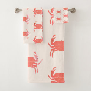 SimPle Crab Ocean Pattern  Earthy Tone Bath Towel Set