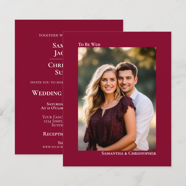 Simple Cranberry Red BUDGET Wedding Photo Invite (Front/Back)