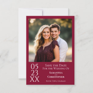 Simple Cranberry Red Modern Minimal Photo Wedding Save The Date