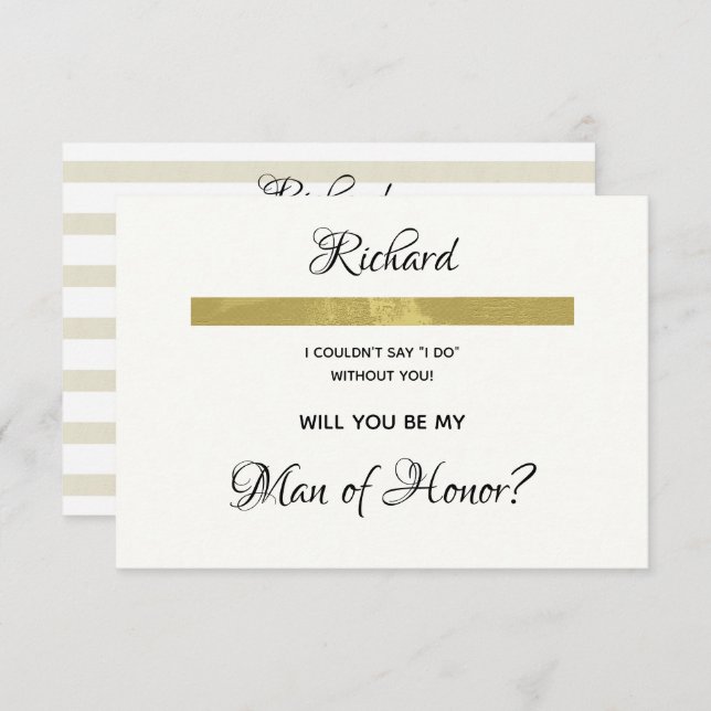 Simple Cream and Gold Will You Be My Man of Honour Invitation (Front/Back)