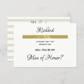 Simple Cream and Gold Will You Be My Man of Honour Invitation
