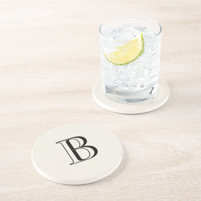 Simple Cream & Black Monogram Cream  Coaster (Side)