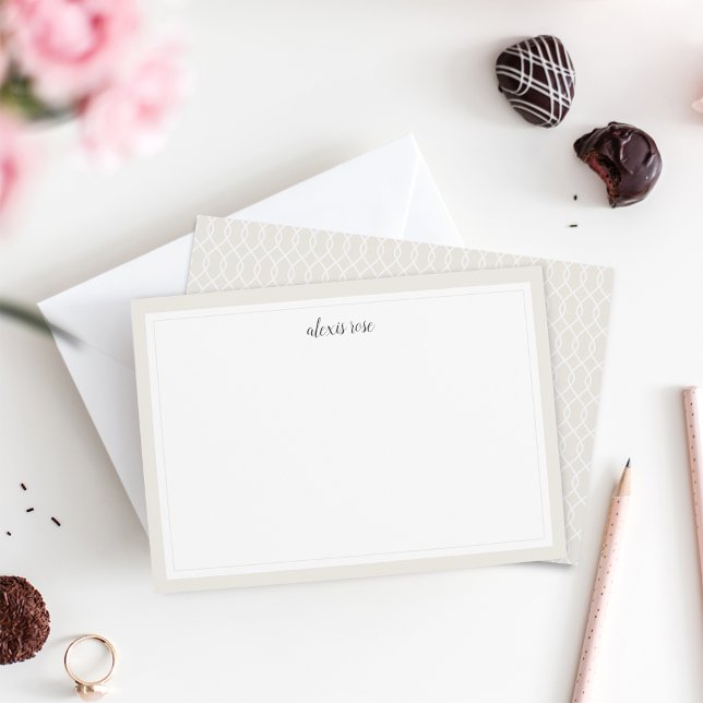 Simple Cream Bordered Personalised Stationery Flat Card (Creator Uploaded)