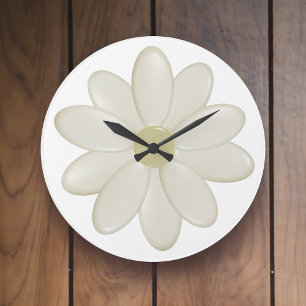 Simple Cream Daisy Flower Modern Floral White Large Clock