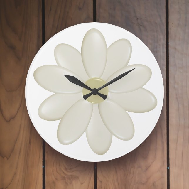 Simple Cream Daisy Flower Modern Floral White Large Clock (A pretty white and cream daisy flower wall clock just for you)