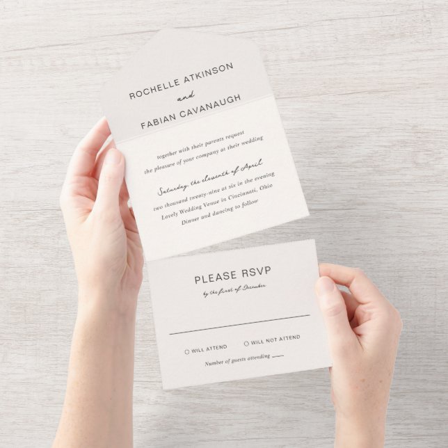 Simple Cream Elegant Wedding All In One Invitation (Tearaway)