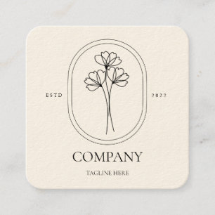 Simple Cream Floral Business Card for with Logo