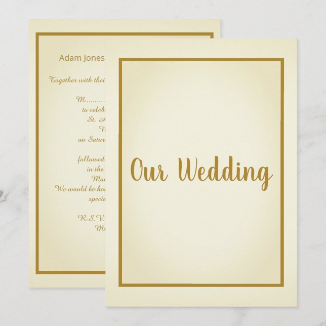 SIMPLE CREAM GOLD BORDER Wedding Invitation (Front/Back)