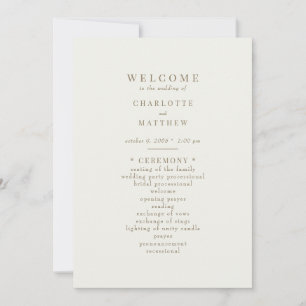Simple Cream Gold Text Wedding Program Invitation