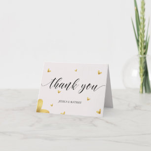 Simple cream Golden heart wedding Thank You Card