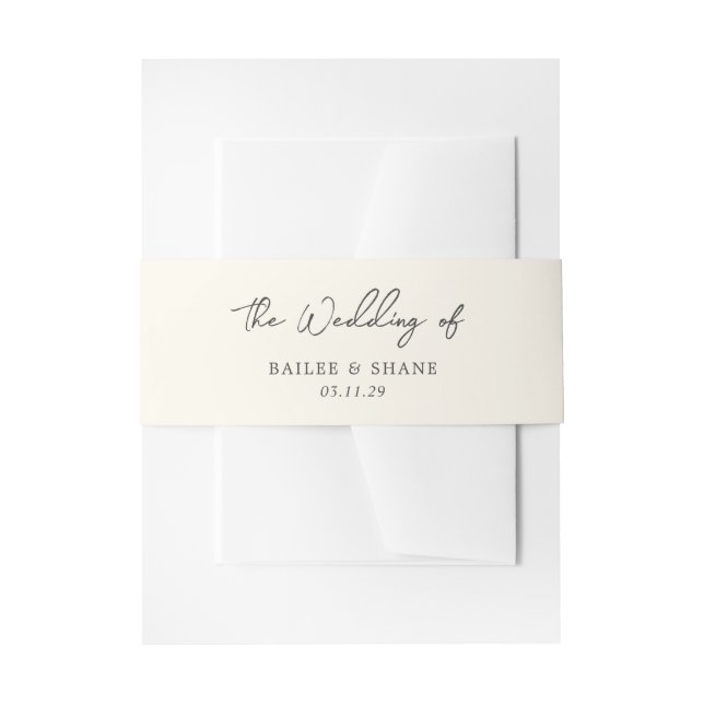 Simple Cream Modern Wedding Invitation Belly Band (Front Example)