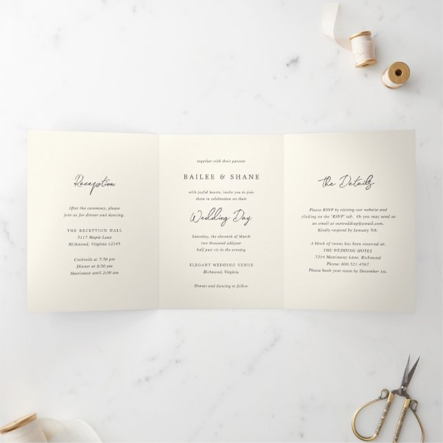 Simple Cream Modern Wedding Tri-Fold Invitation (Inside)