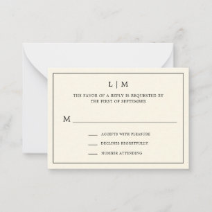 Simple Cream Monogram Elegant Mini Wedding RSVP Card