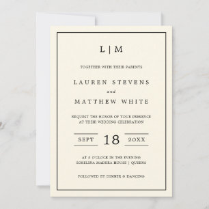 Simple Cream Monogram Elegant Wedding Invitation