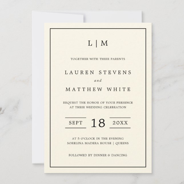 Simple Cream Monogram Elegant Wedding Invitation (Front)