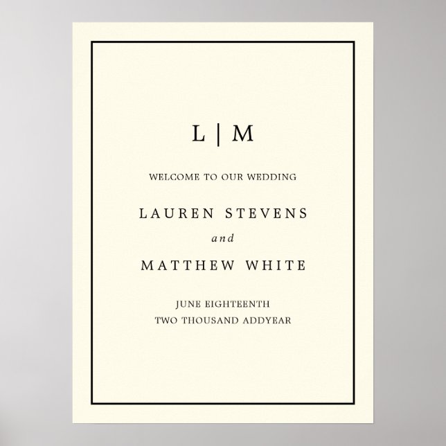 Simple Cream Monogram Elegant Wedding Poster (Front)