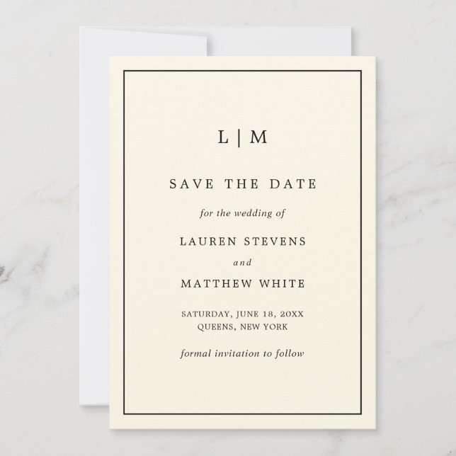 Simple Cream Monogram Elegant Wedding Save The Date (Front)