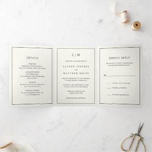 Simple Cream Monogram Elegant Wedding Tri-Fold Invitation