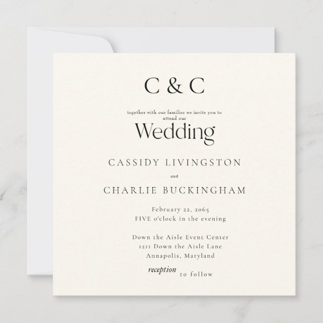 Simple Cream Monogram Square Wedding Invitation (Front)
