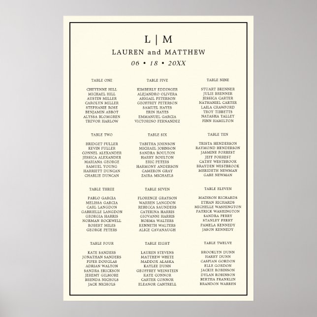 Simple Cream Monogram Wedding Seating Chart (Front)