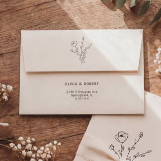 Simple Cream Rustic Floral Wedding Envelope