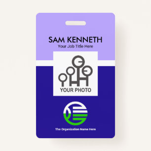 Simple Creative Blue Column Company Photo Template ID Badge