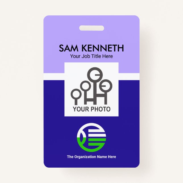 Simple Creative Blue Column Company Photo Template ID Badge (Front)