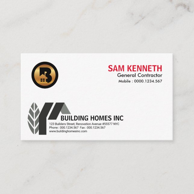 Simple Creative Elegant Abstract Home Construction Business Card (Front)