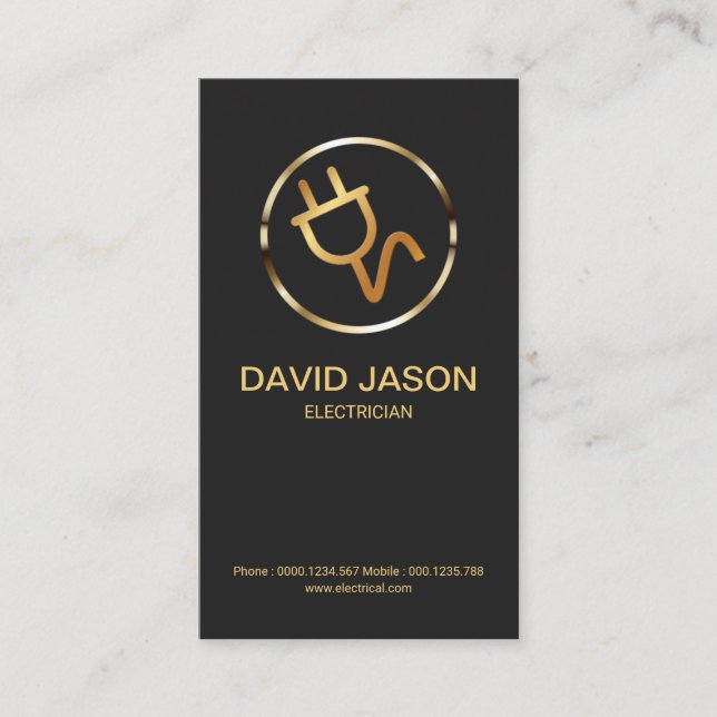 Simple Creative Metallic Power Point Electrician Business Card (Front)