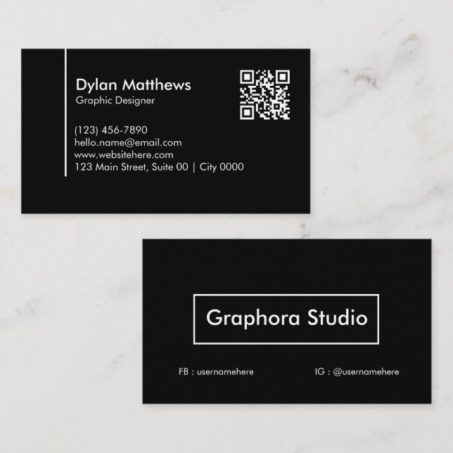 Simple Creative Modern Black Sleek Aesthetic Business Card (Front/Back)