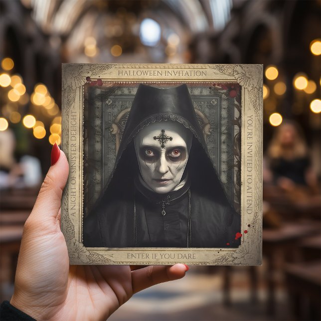 Simple Creepy Nun Lunatic Asylum Halloween Invitation (Creator Uploaded)