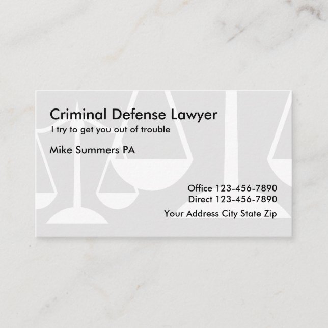 Simple Criminal Defence Lawyer Business Card (Front)